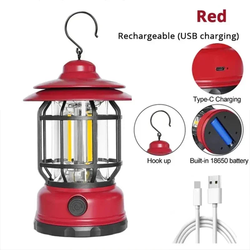 Retro Camping Lantern – Cozy Rechargeable LED Light