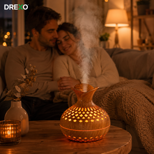 Drexo™ Natural Wood Aroma Diffuser – USB Humidifier for Bedroom, Office & Relaxation