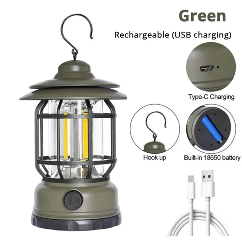 Retro Camping Lantern – Cozy Rechargeable LED Light