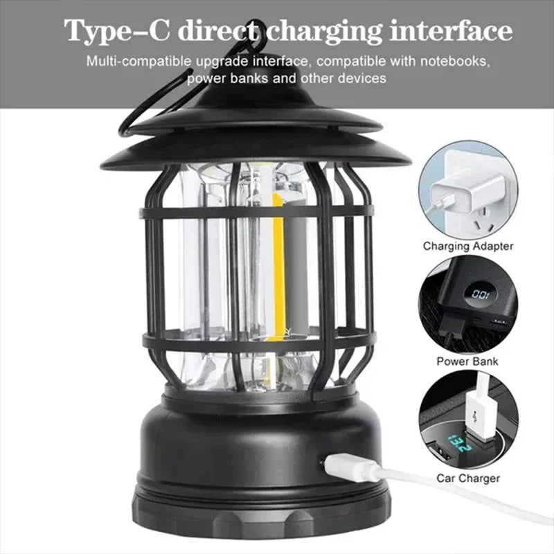 Retro Camping Lantern – Cozy Rechargeable LED Light