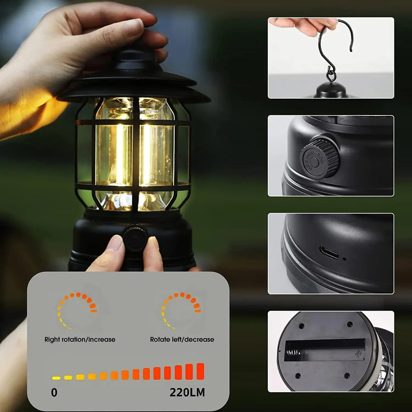 Retro Camping Lantern – Cozy Rechargeable LED Light