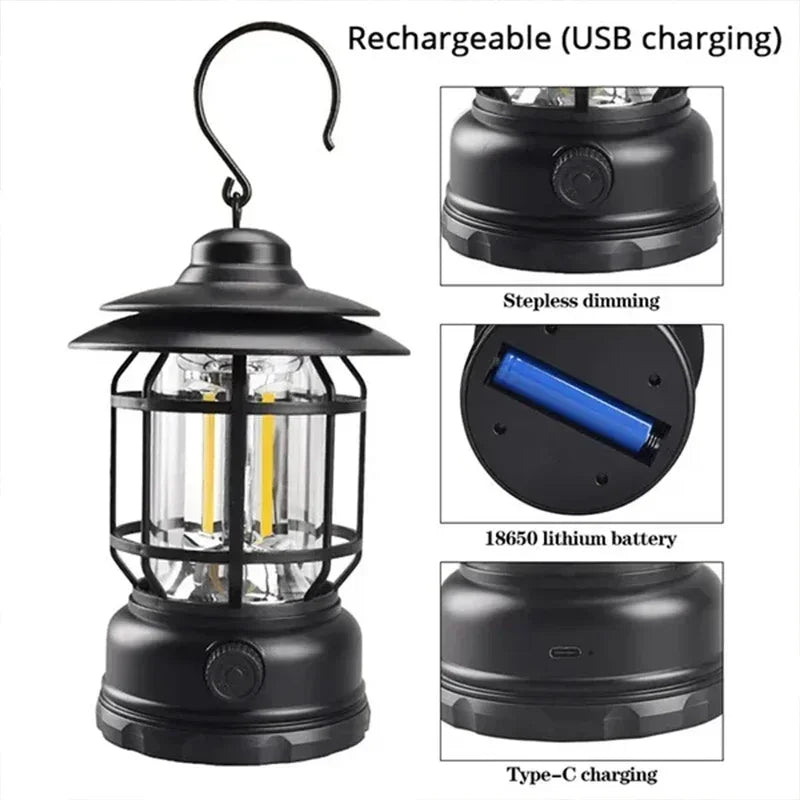 Retro Camping Lantern – Cozy Rechargeable LED Light