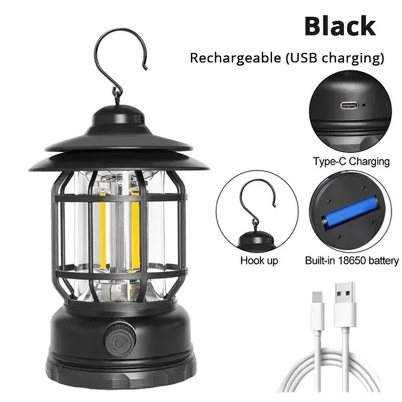 Retro Camping Lantern – Cozy Rechargeable LED Light
